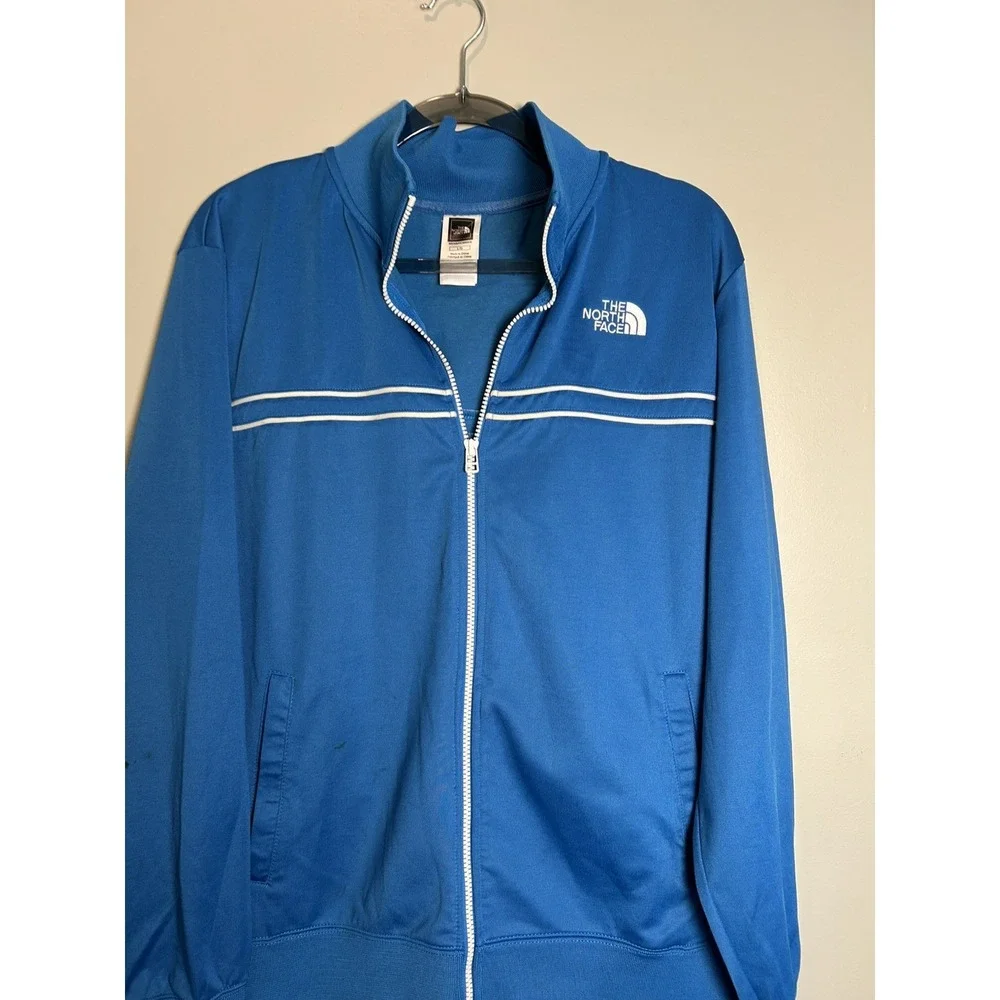 The North Face Men Large Blue Full Zip Track Stripe Athletic Outdoor gym jacket